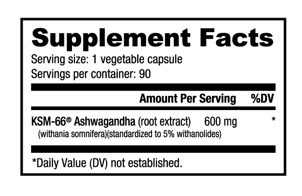 Ashwagandha KSM-66 - 90 Vegetable Capsules 