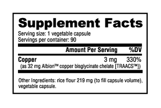 Copper Chelate (cuivre) 3 mg - 90 gélules végétales
