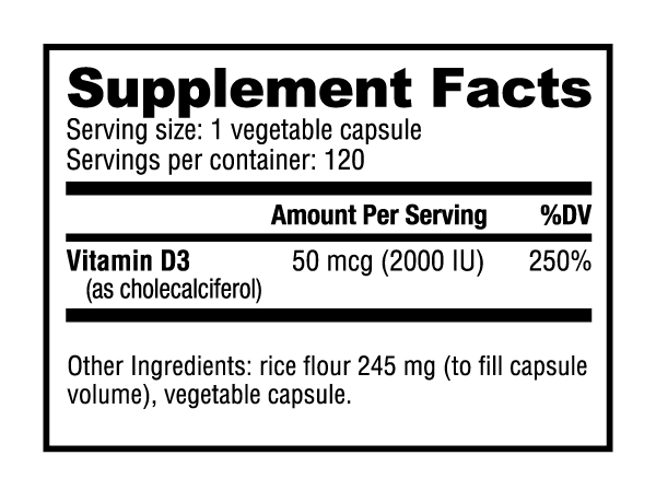 Vitamin D (2000 IU) - 150 Vegetable Capsules 