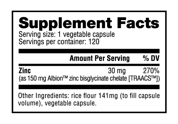 Zink 30 mg – 120 pflanzliche Kapseln 