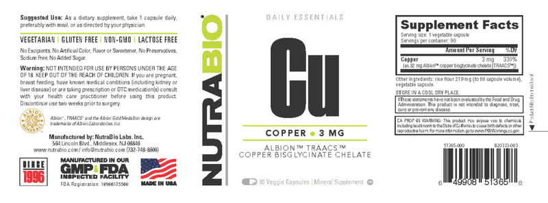 Copper Chelate (koper) 3 mg - 90 Plantaardige Capsules