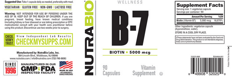 Biotin - 90 Vegetable Capsules