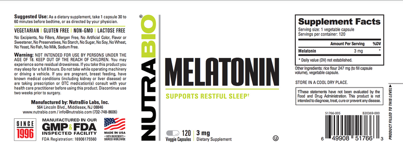 Melatonin (3mg) - 120 Vegetable Capsules 