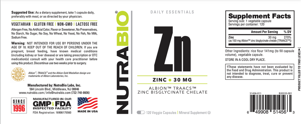 Zink 30 mg – 120 pflanzliche Kapseln 