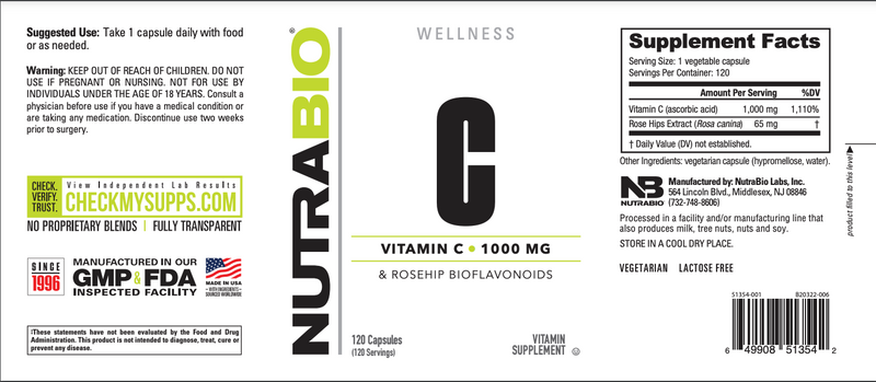 Vitamin C 1000mg - 120 Vegetable Capsules 